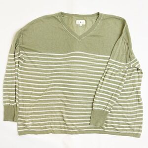 Lou & Grey‎ Linen Blend Sweater Womens M Striped Green Preppy Minimalistic Sheer